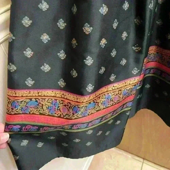 Vintage Black Collard Dress Paisley & Designs Elastic Waist Long Sleeve Button - Picture 5 of 10